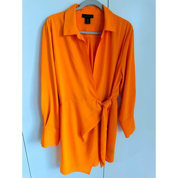 House of Harlow 1960 Orange Mini Wrap Dress Long Sleeve happy Fun Statement - Picture 6 of 7